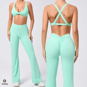 2PCS Pad Cross Twist Sport Bra Yoga Set